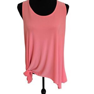Pretty Woman Sleeveless Scoop Neck Asymmetrical Knotted Tank Top Coral Medium